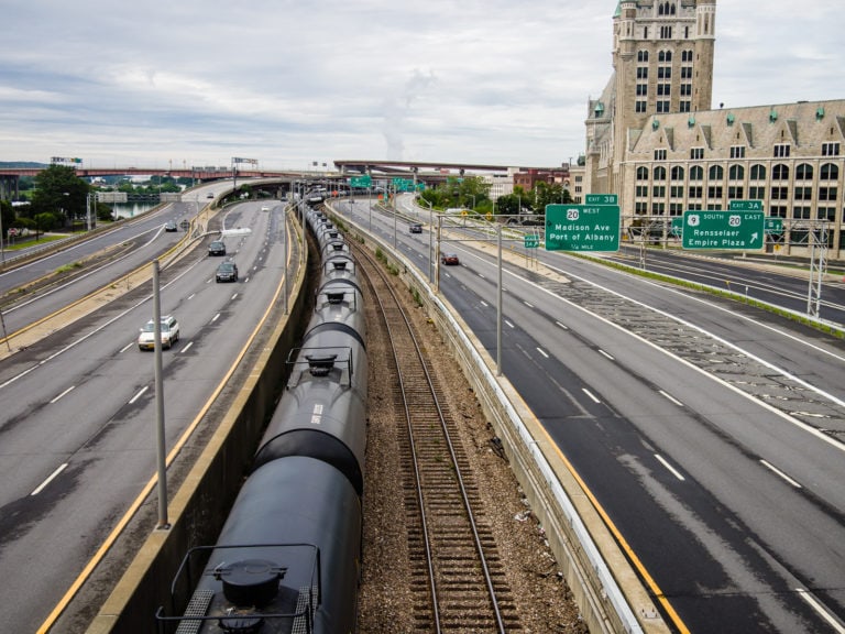 Trains bearing crude oil in Albany